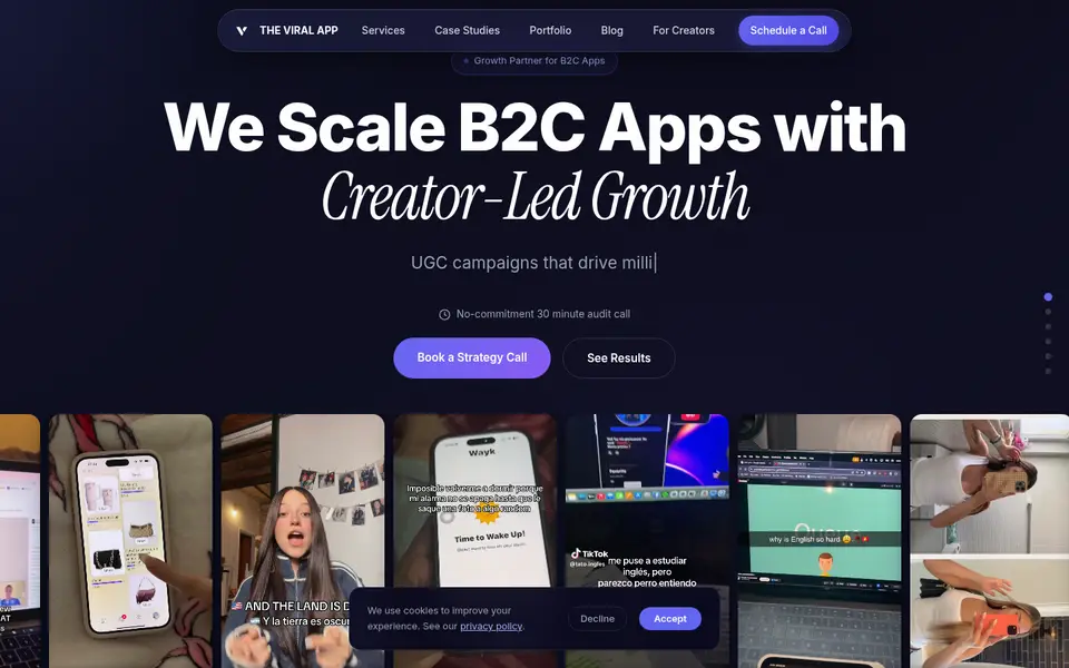 The Viral App homepage